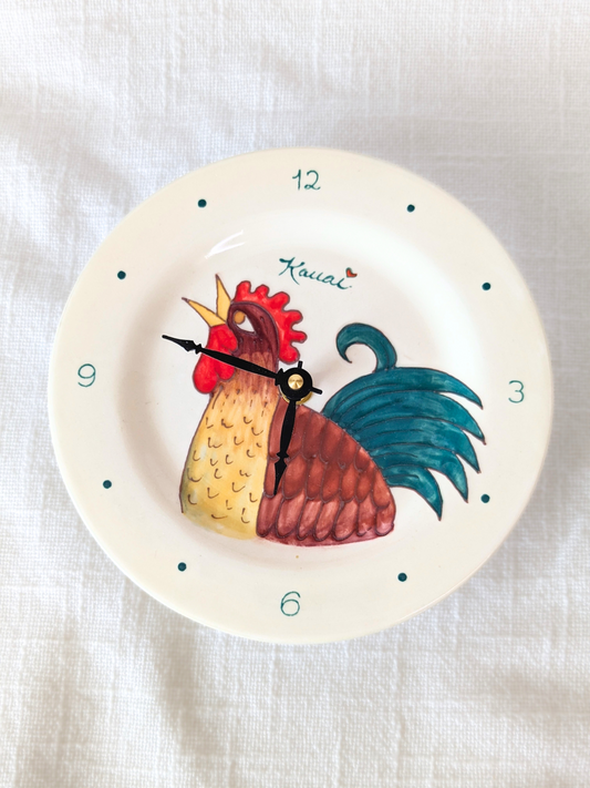 8" Round Plate Clock Kauai Rooster