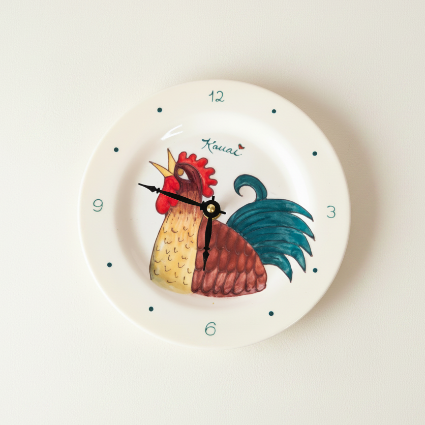 8" Round Plate Clock Kauai Rooster