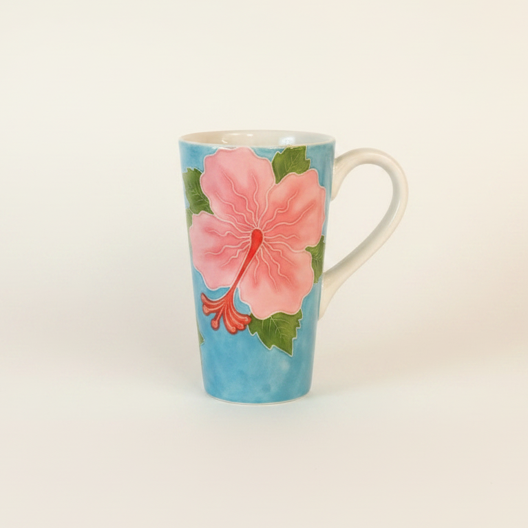 tall pink hibiscus mug