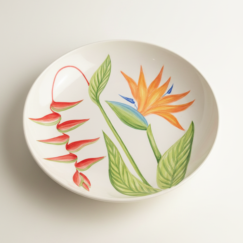Large Pasta Bowl Tropical Flower