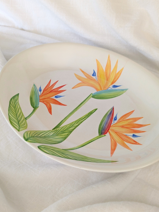 Oval Coupe Platter Tropical Flower