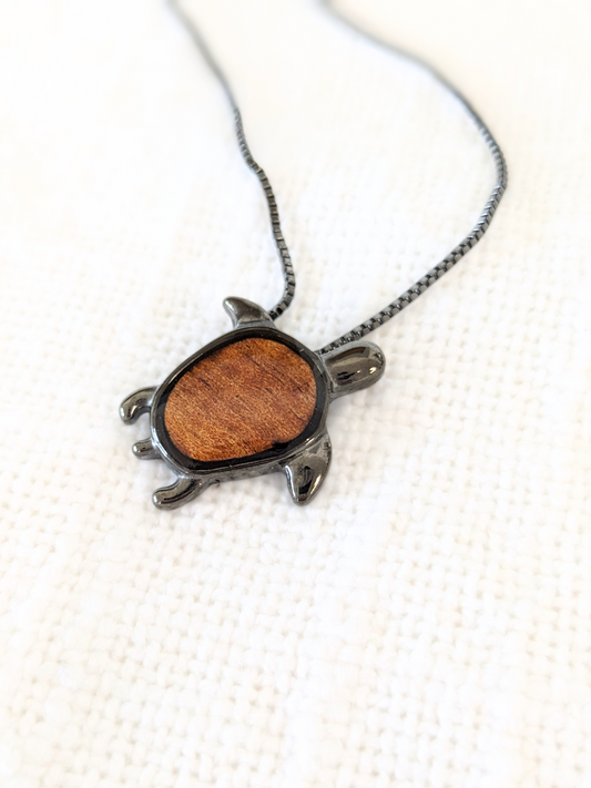 Hawaiian Koa Honu Necklace - Gunmetal