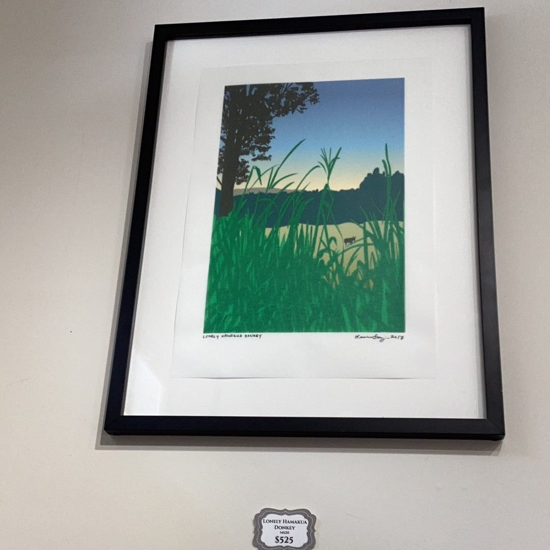 LONELY HAMAKUA DONKEY Framed Art by Laurie Sumiye