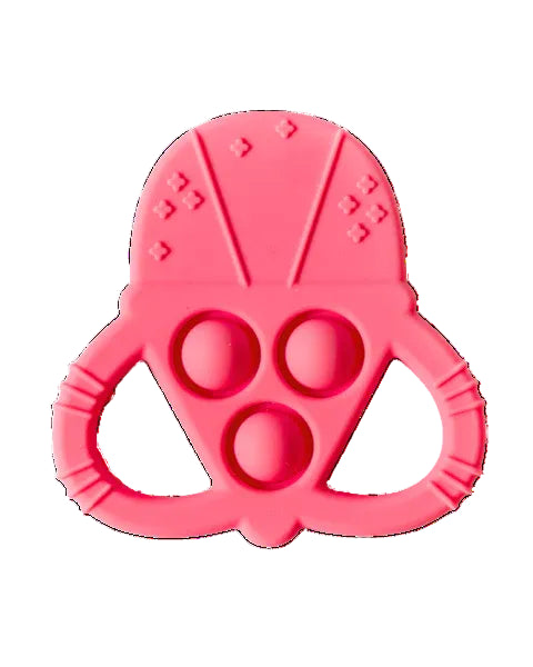 Pink teether with textured surface on a white background