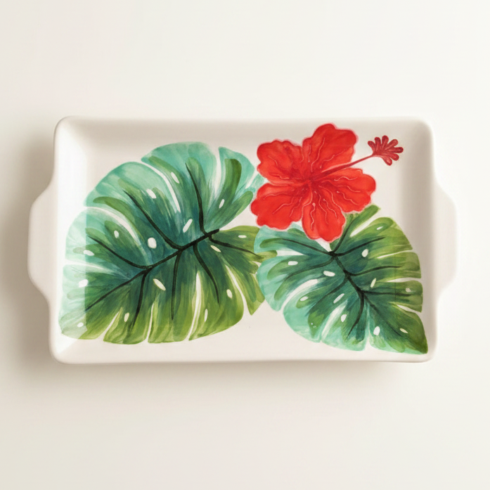 Flat Handled Tray Monstera