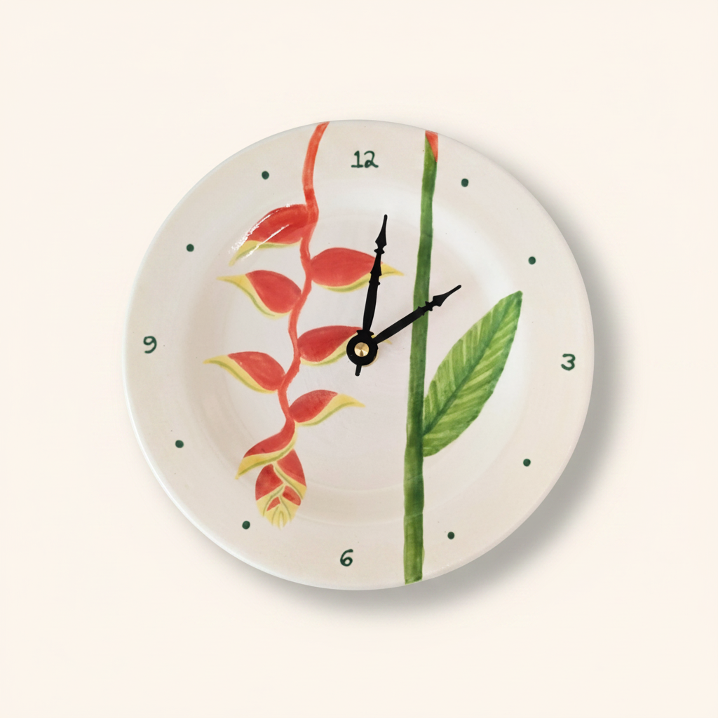 Round Plate Clock Tropical Flower
