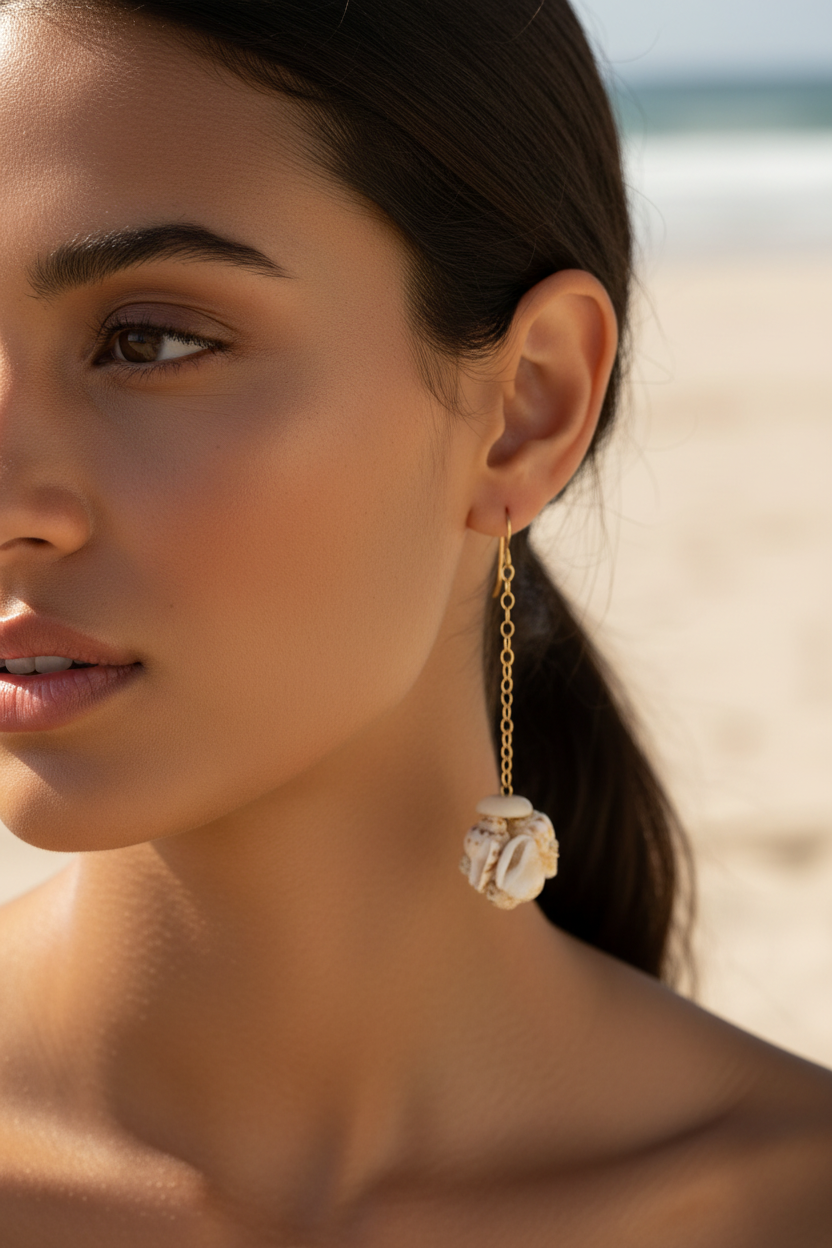 Momi Shell Earrings -Dangle Chain 14kgf