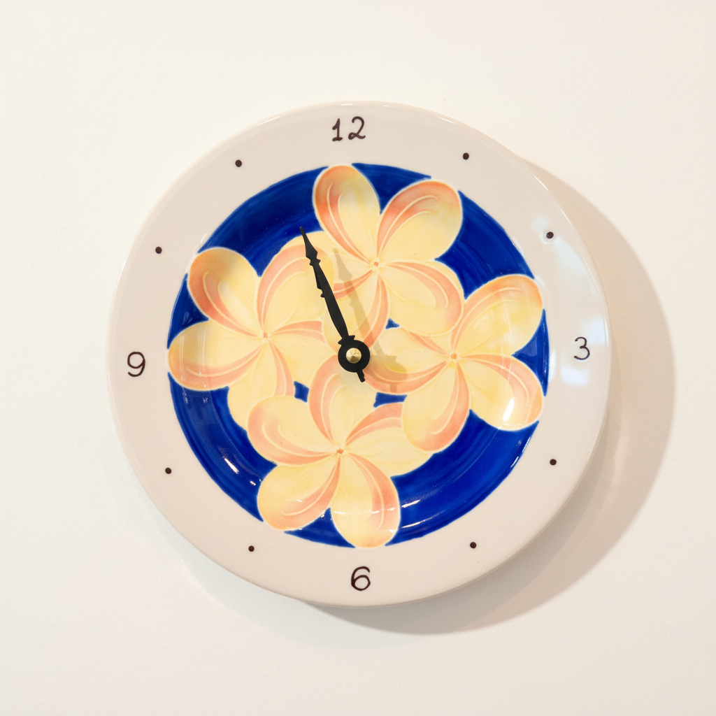 Round Plate Clock Plumeria