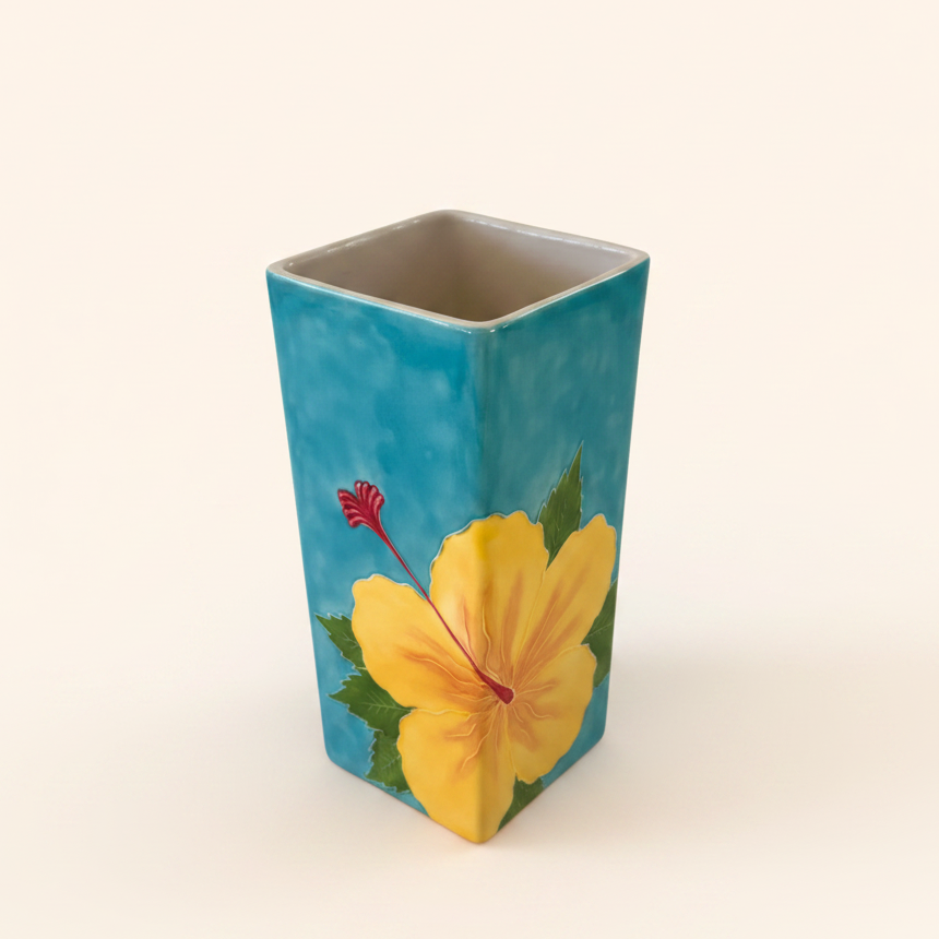 Square Vase Hibiscus