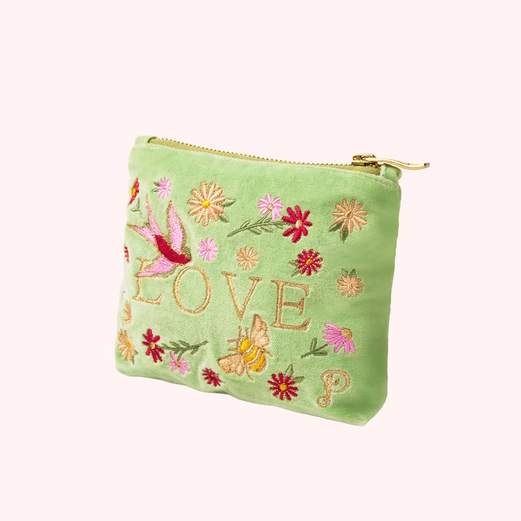 Velvet Mini Pouch - Love in a Meadow - Mint