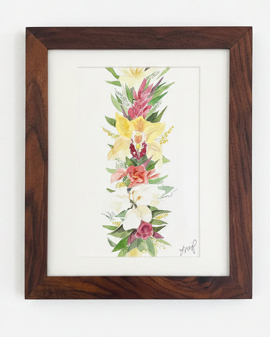 Red and Yellow Lei Po'o in Walnut Frame-con