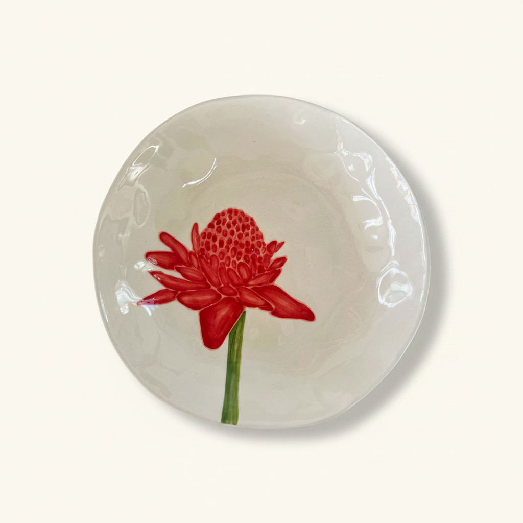 bowl with red ginger flower painted