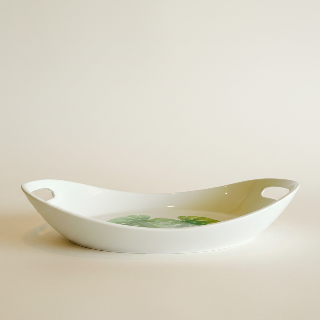 Oval Platter with Handles Monstera