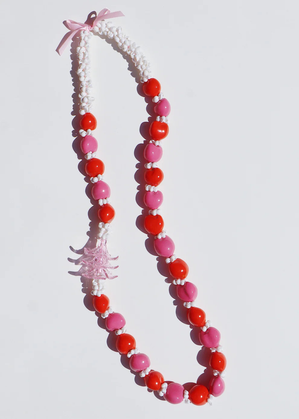 Arlie Glass Kukui Nut & Pink Glass Plumeria Lei