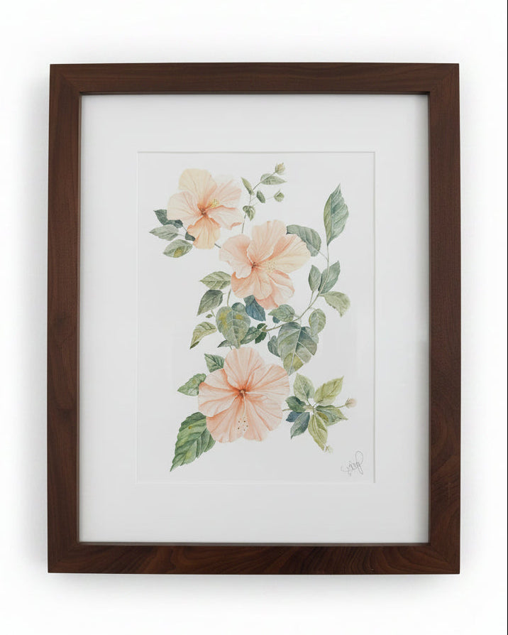 Hibiscus Trio (20x24) Walnut Frame -con