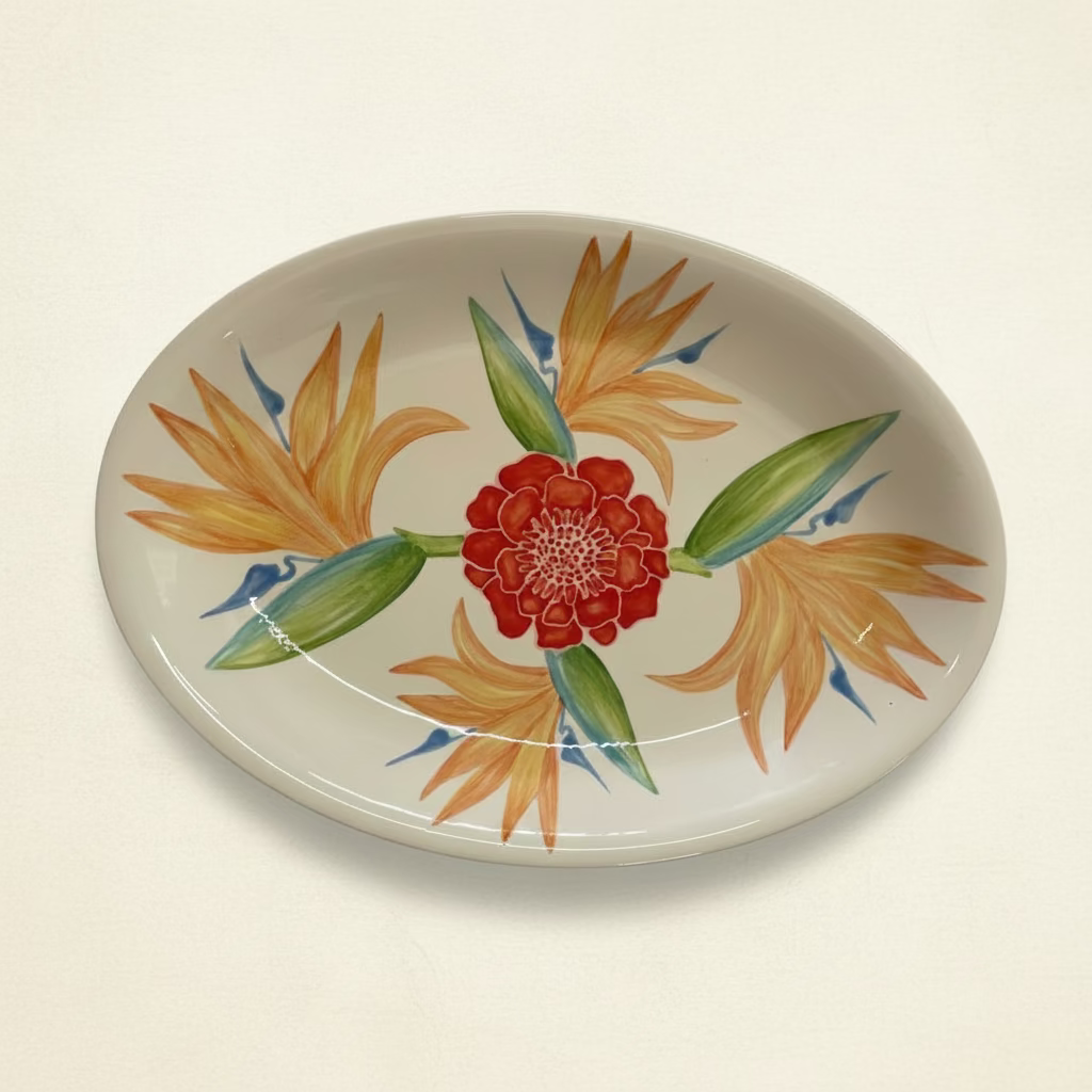 Oval Coupe Platter Tropical Flower