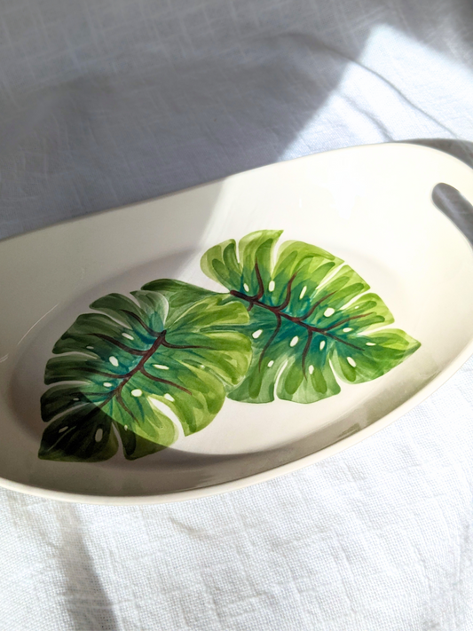 Oval Platter with Handles Monstera