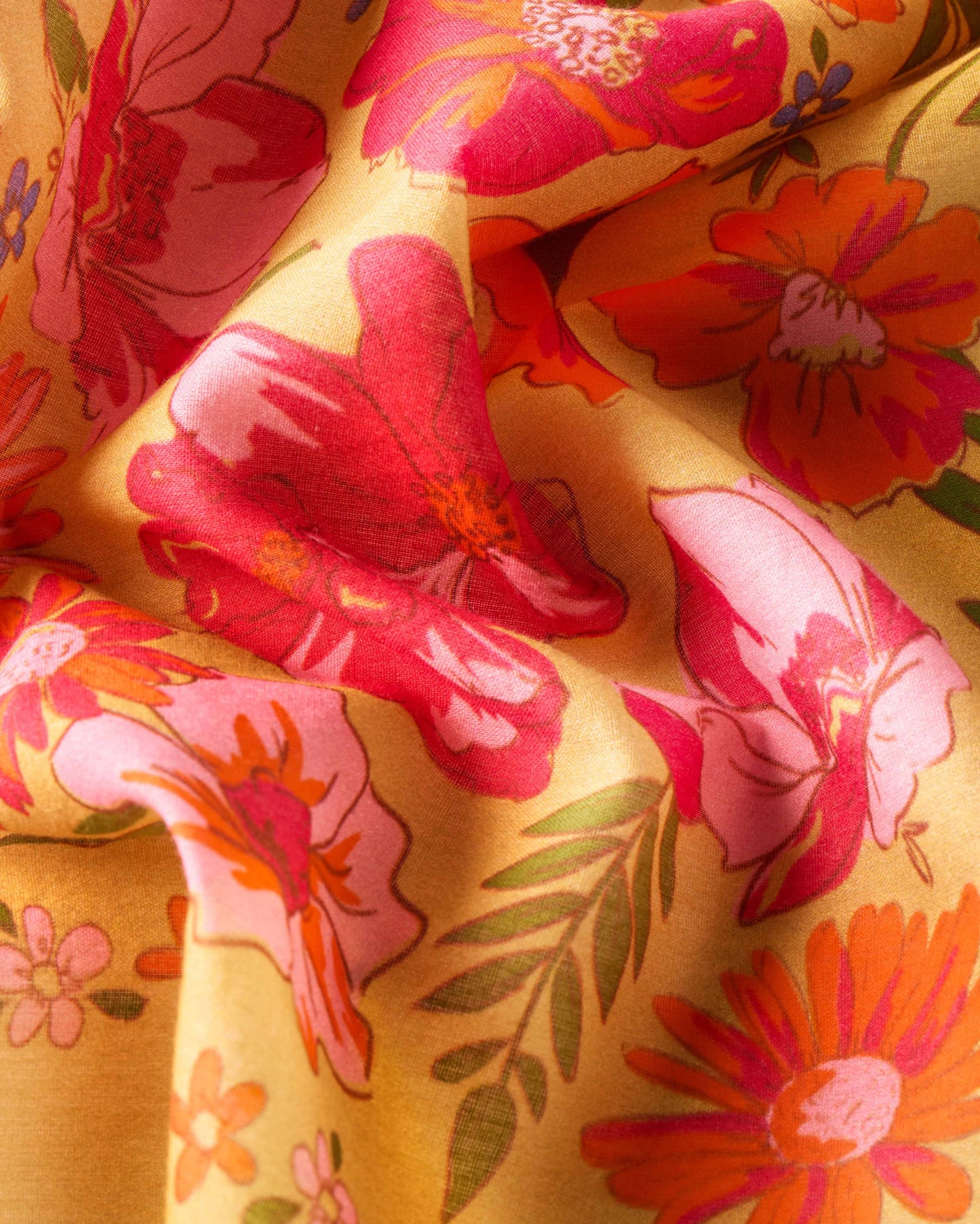floral scarf pattern in yellow, pink, and orange