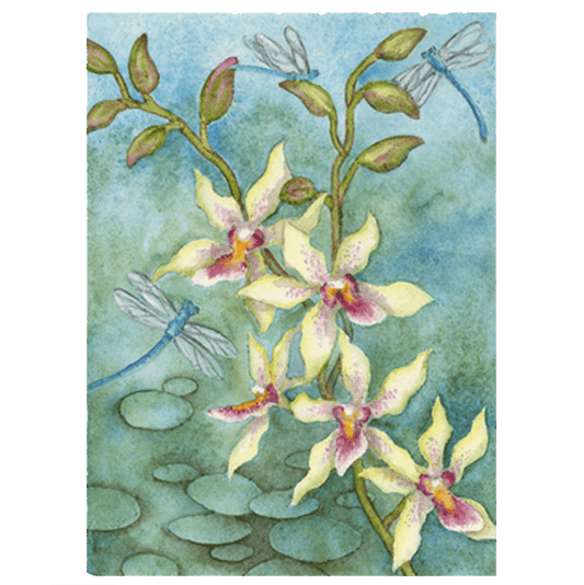 Orchid & Dragonflies in Blue Giclée