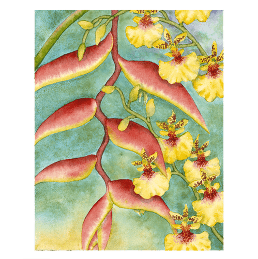 Orchids & Hanging Heliconia Giclée