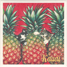 Pineapple Cats Red Coaster
