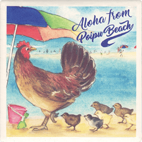 Poipu Beach Chickens Coaster