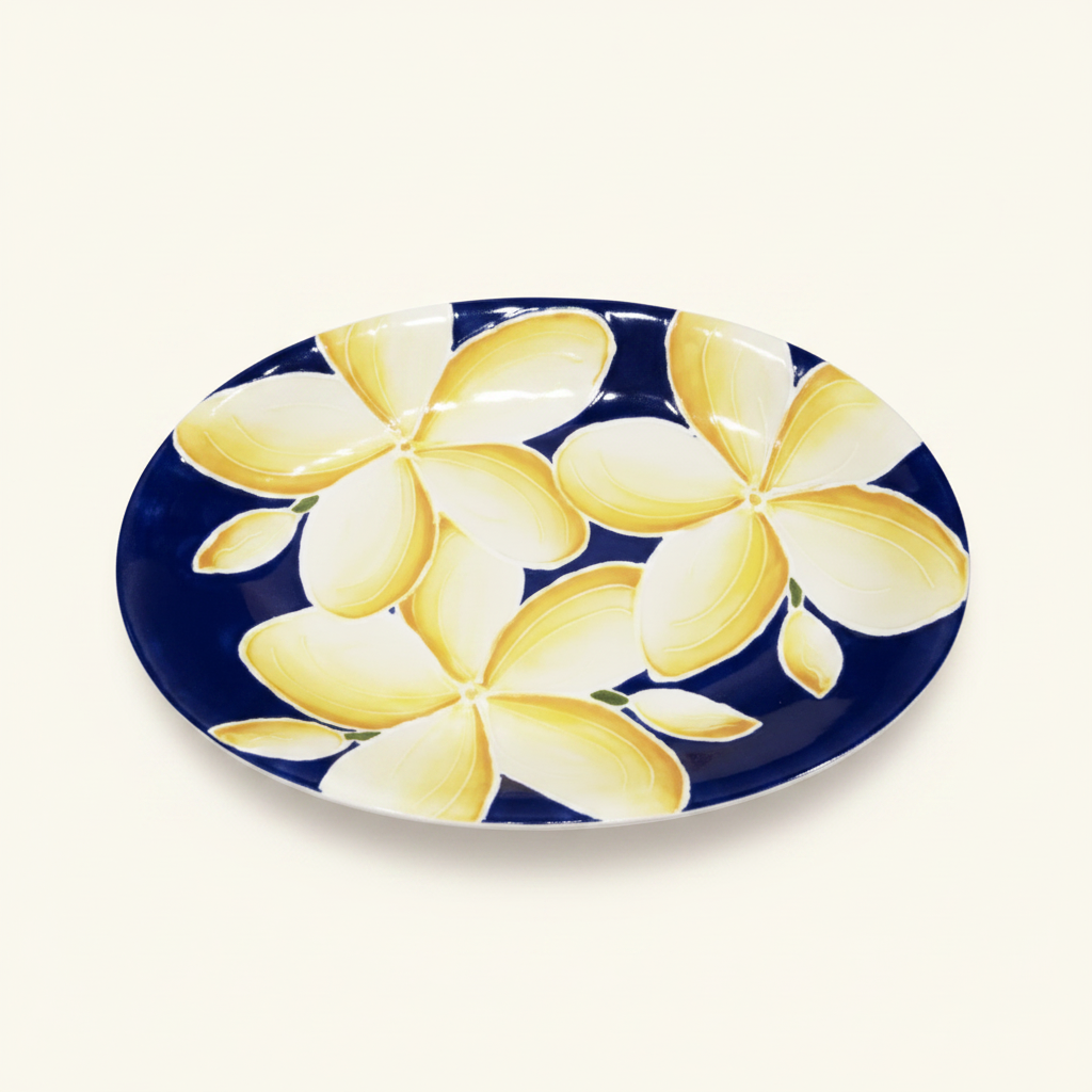 Oval Coupe Platter Blue Plumeria