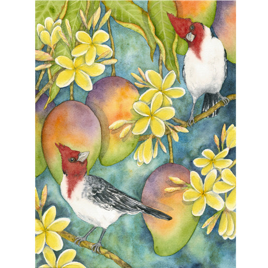 Brazilian Cardinals in Plumeria Note Card