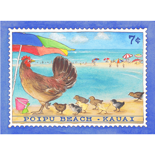Poipu Beach Chicken Stamp Note Card