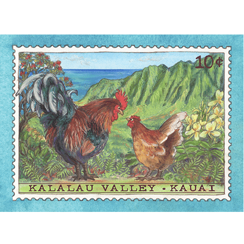 Kalalau Valley Chicken Stamp Note Card