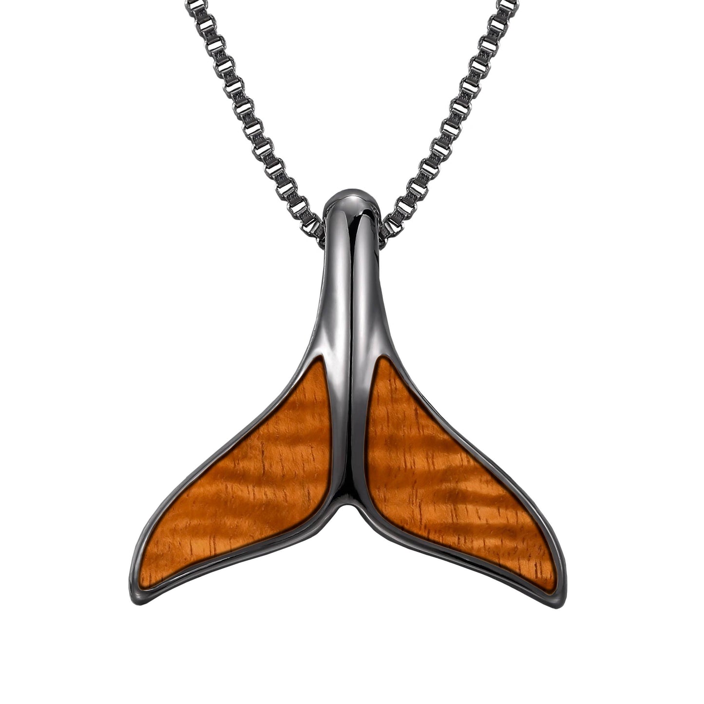 Hawaiian Koa Whale Tail Necklace - Gunmetal