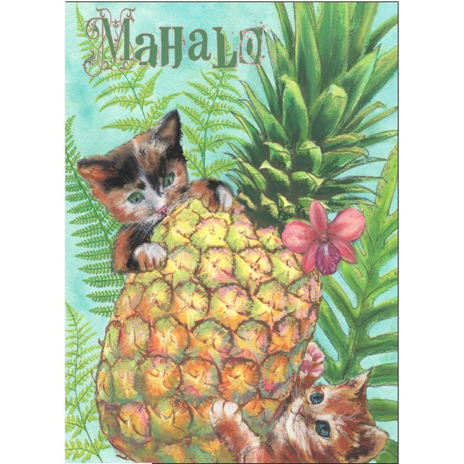 pineapple plant and cats Mahalo Jungle Cats Greeting Card