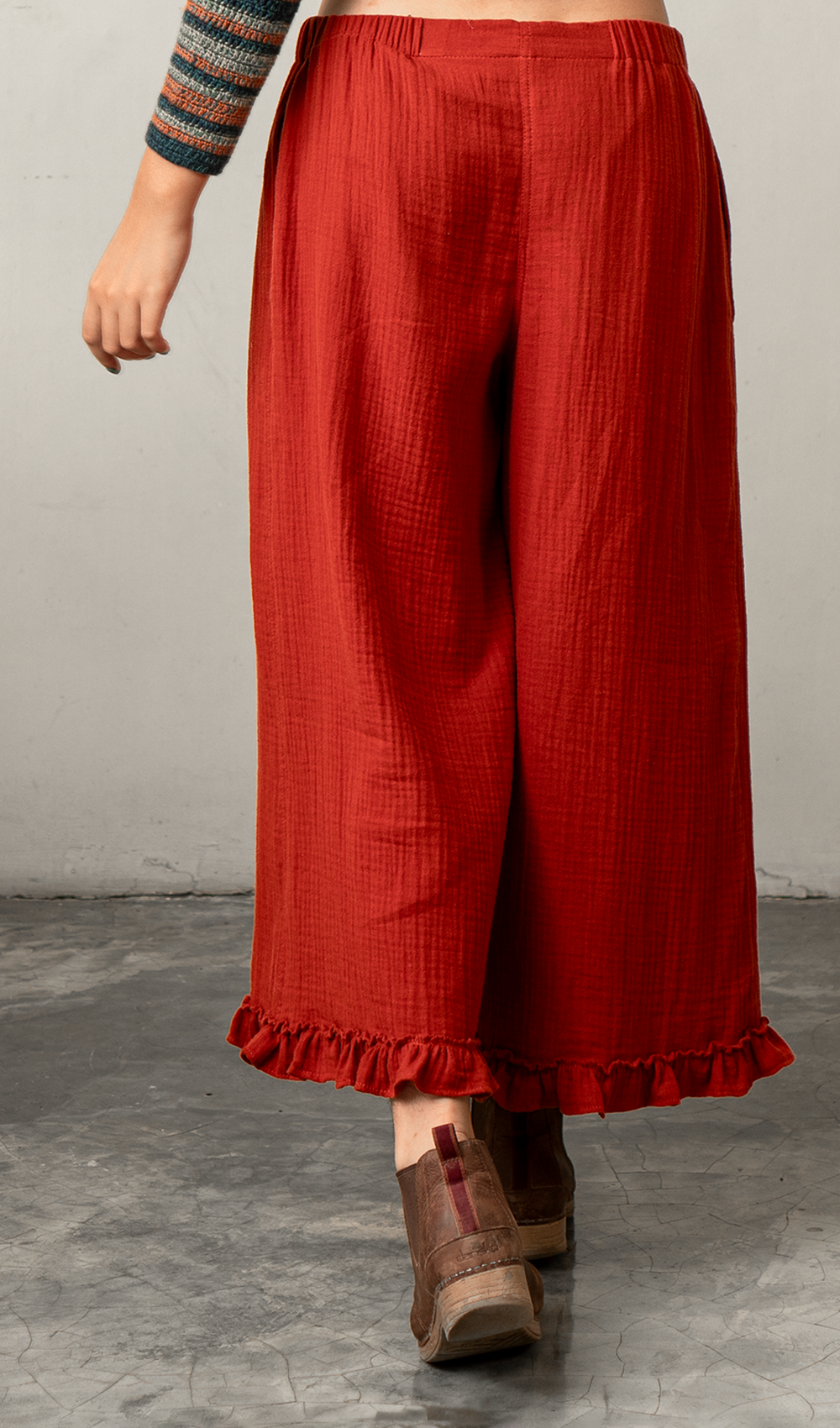 Ruffled Pants Cotton Crinkle | Red