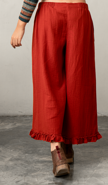 Ruffled Pants Cotton Crinkle | Red