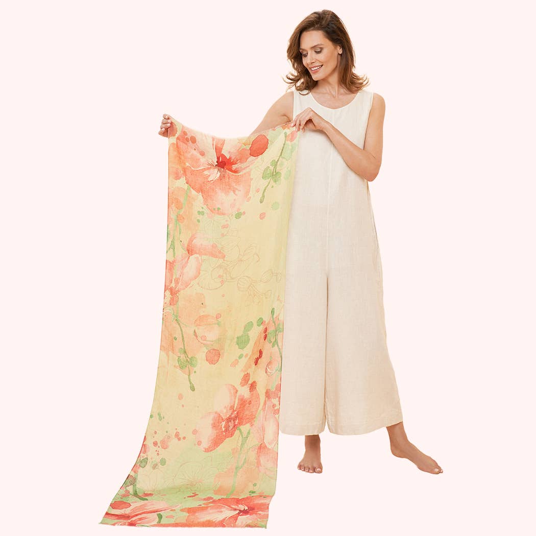 100% Linen Watercolour Orchid Scarf