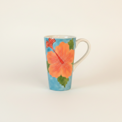 tall mug with orange hibiscus