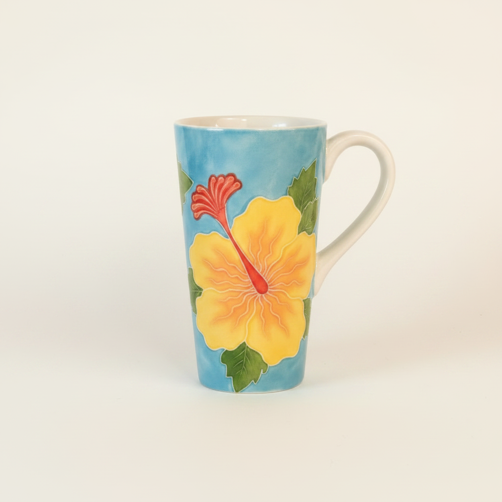 tall mug with yellow hibiscus