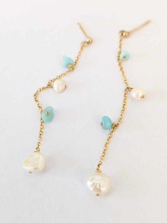 CKJ Pearl & Amazonite Earrings