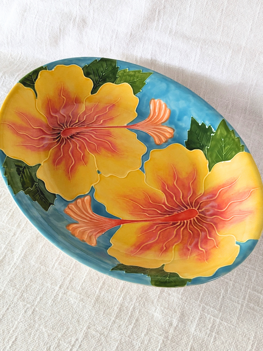 Oval Coupe Platter Hibiscus