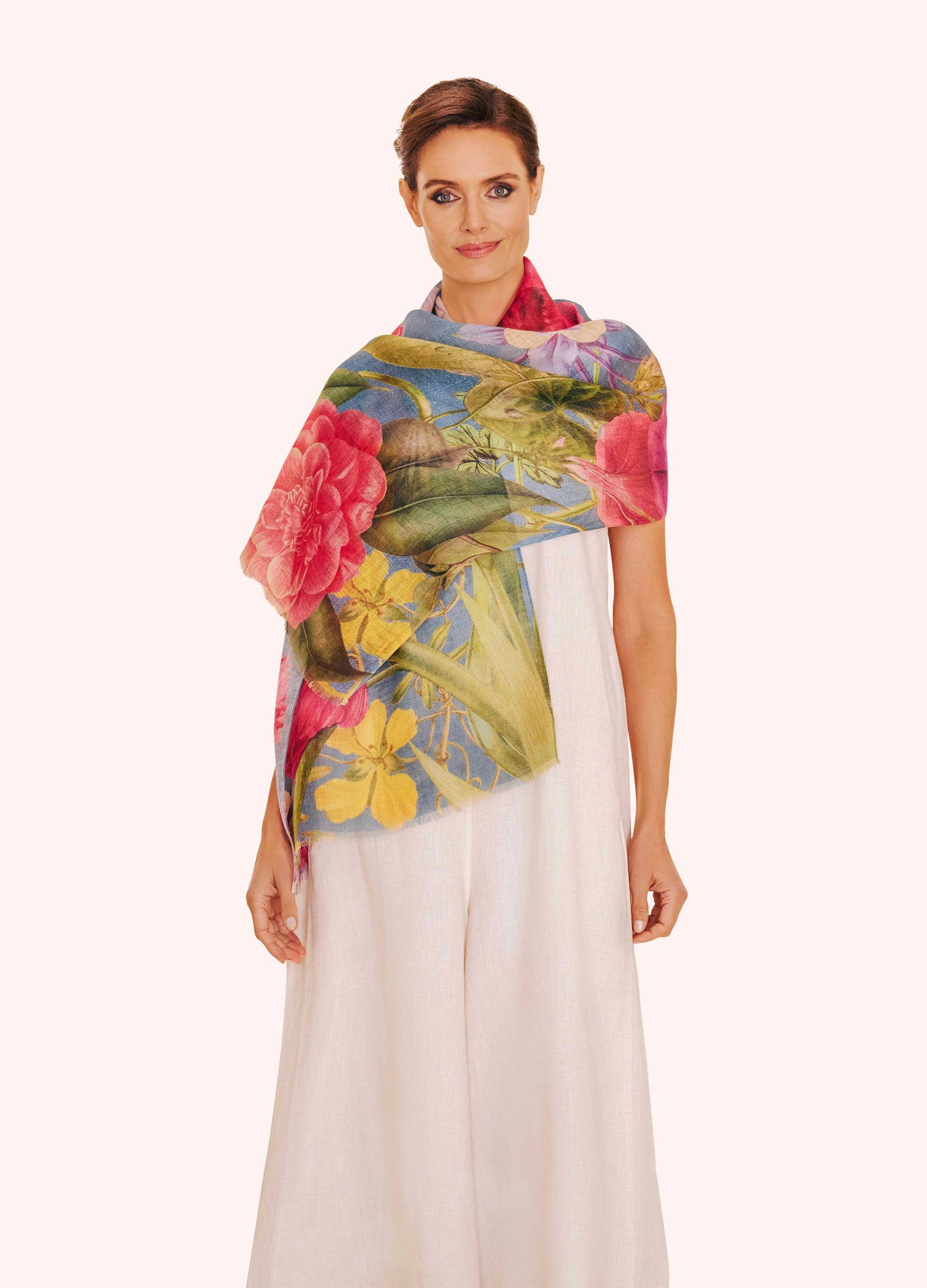 Linen/Cotton Scarf - Floral Study - Denim