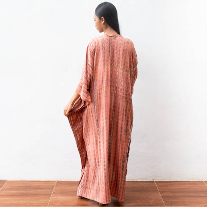 Tie Dye Kimono Cover Up (Coral) - Bikini Beach Dress Robe
