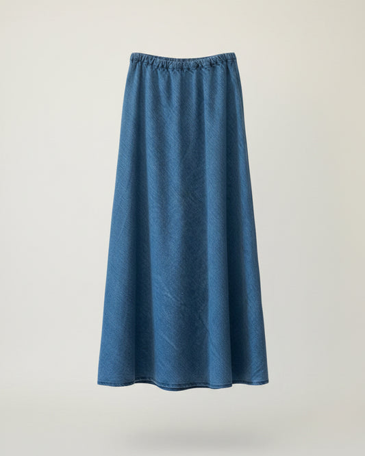 Blue-colored linen skirt with a textured pattern