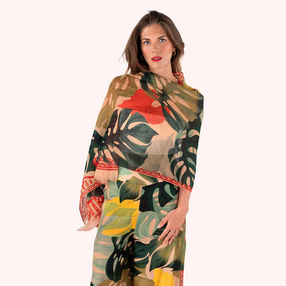 Linen/Cotton Scarf - Exotic Leaves