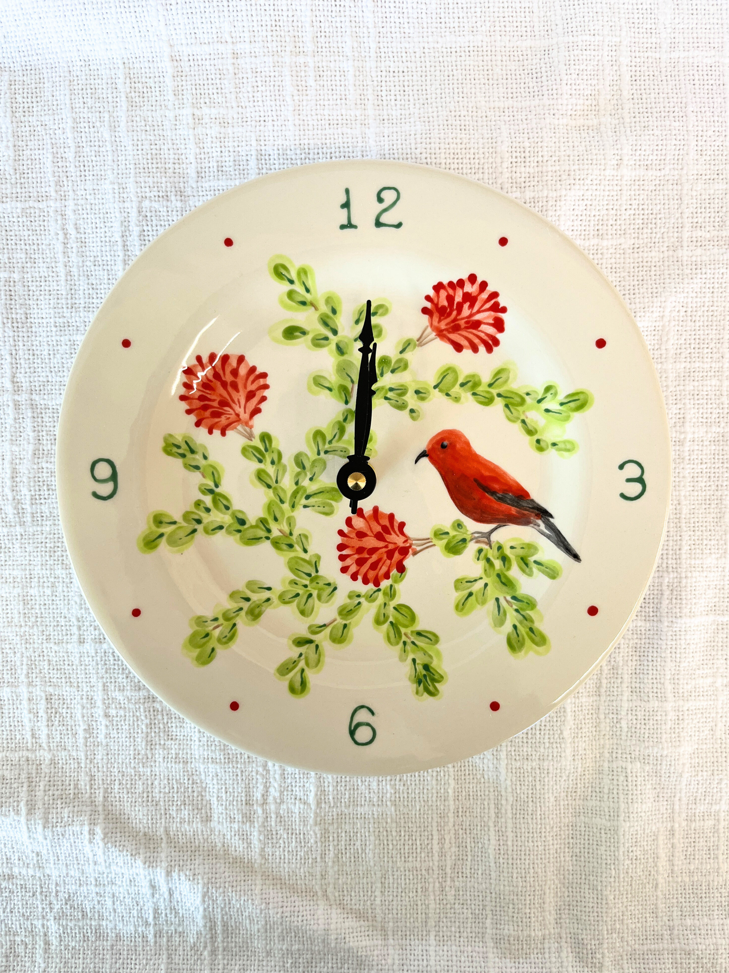 Round Plate Clock 'Ōhi'a lehua and ʻApapane