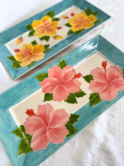 Angled Rim Rectangular Platter Hibiscus