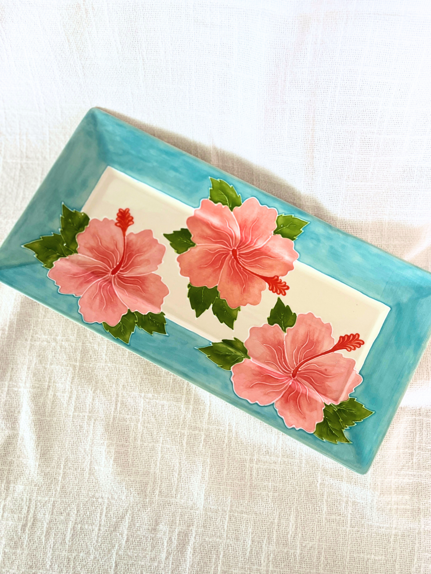 Angled Rim Rectangular Platter Hibiscus