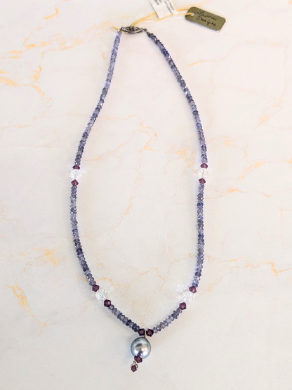 Swarovski Crystal Iolite Quartz with Pearl Necklace