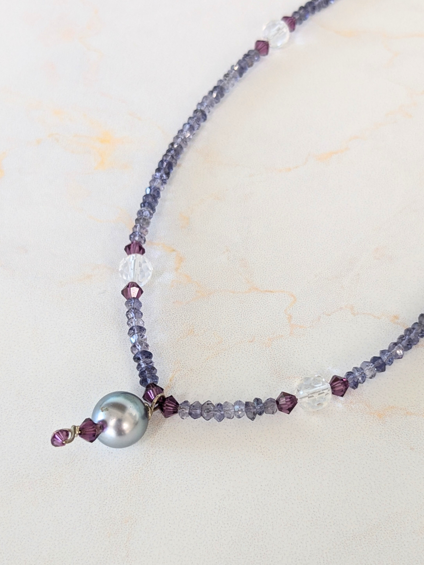 Swarovski Crystal Iolite Quartz with Pearl Necklace