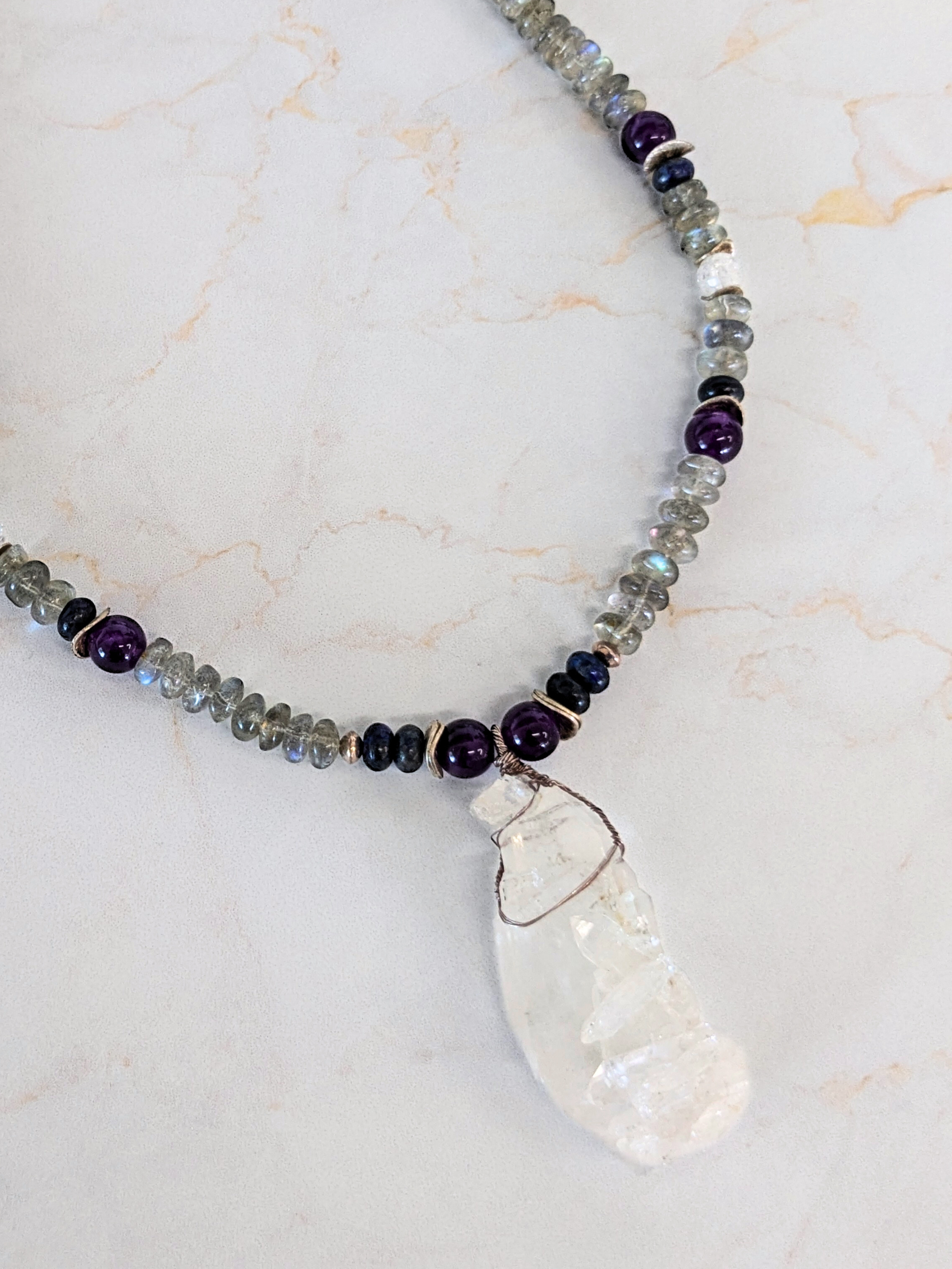 Quartz Prmethyst Lapis Labria Cracked Quartz Necklace – Banana Patch Studio