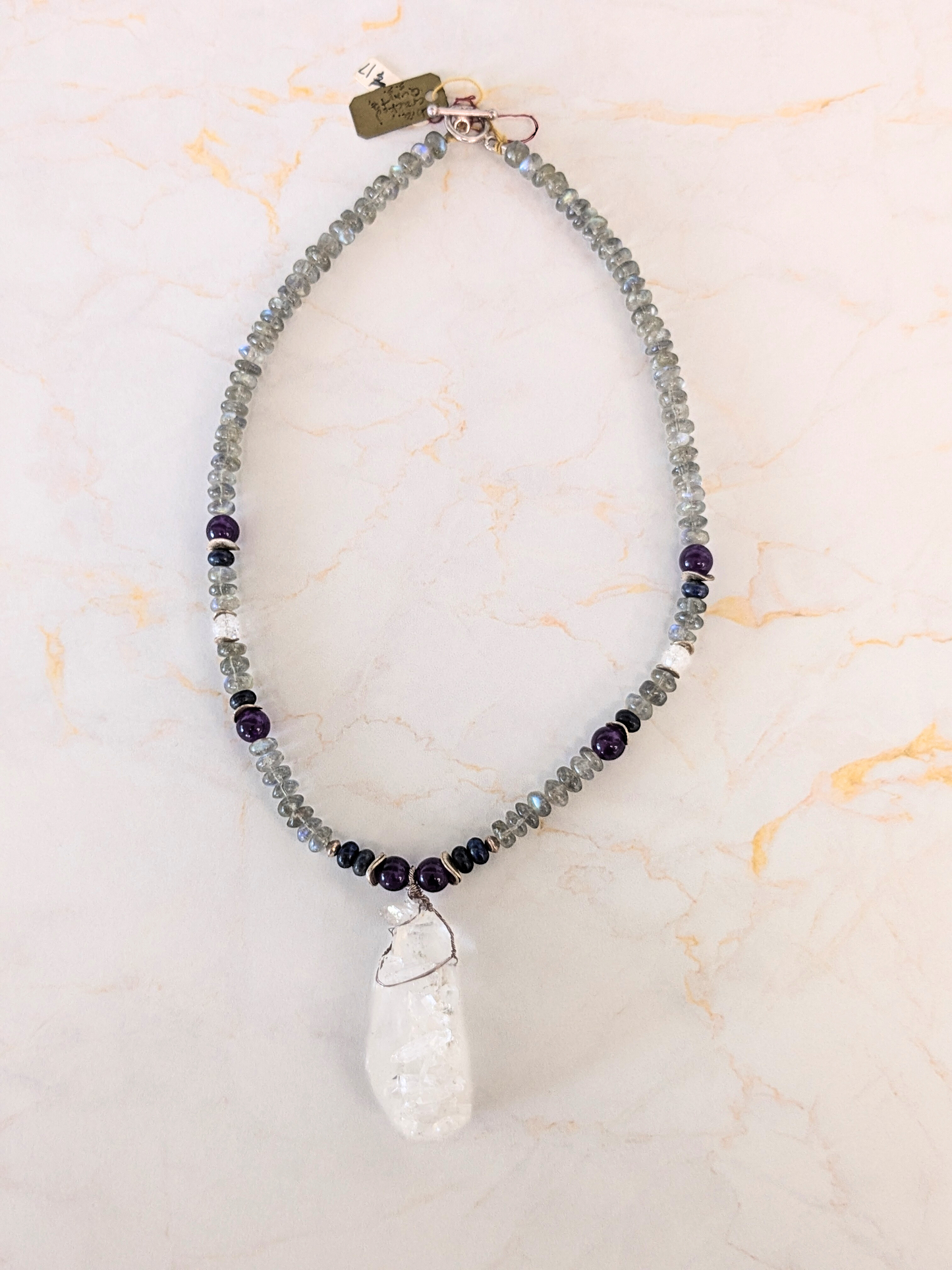 Quartz Prmethyst Lapis Labria Cracked Quartz Necklace